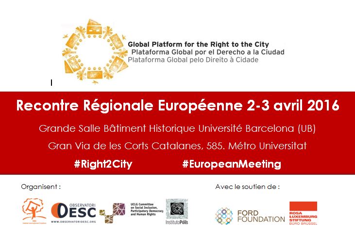 Barcelona. Rencontre européenne de la Plateforme Globale pour le Droit à la Ville