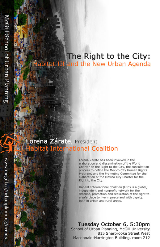 Canada. Lecture: The Right to the City: Habitat III and the New Urban Agenda