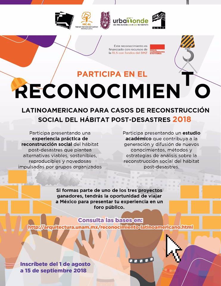 Abierto el plazo de candidaturas para el reconocimiento latinoamericano de casos de reconstrucción social del hábitat post-desastres 2018