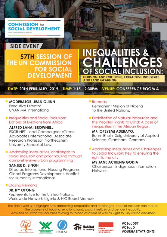 “Addressing inequalities and challenges to social inclusion”: HIC side event during the Commission for Social Development in New York