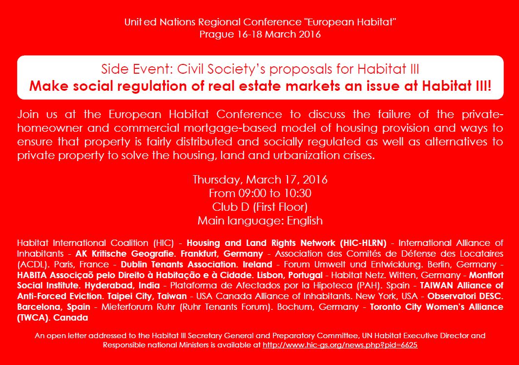 Prague. Side event: Civil Society’s proposals for Habitat III