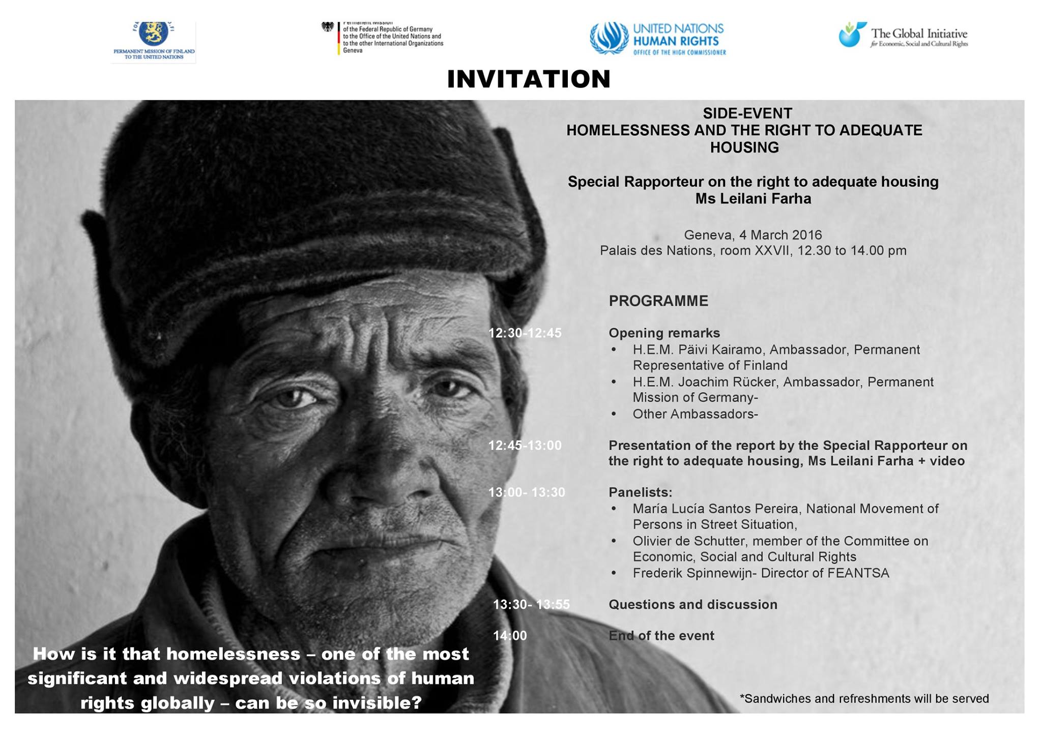 Switzerland. Side Event: Homelessness and the Right to Adequate Housing