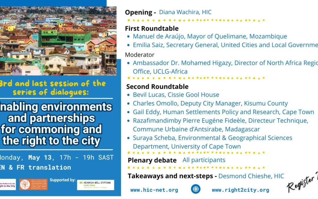 Sesión 3 Diálogos de aprendizaje: Avanzar en el derecho a la ciudad en África, los bienes comunes como herramienta para la acción colectiva transformadora